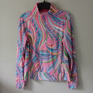 Lilly Pulitzer Women's Sz S Half Zip Track Jacket Polyester Colorful Long Sleeve